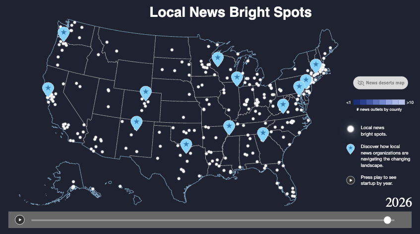 Map of Local News Bright Spots across the United States